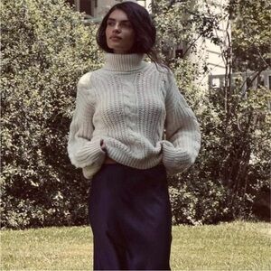 Doen Leighton Sweater Oversized Chunky Knit Turtleneck Sweater Cream